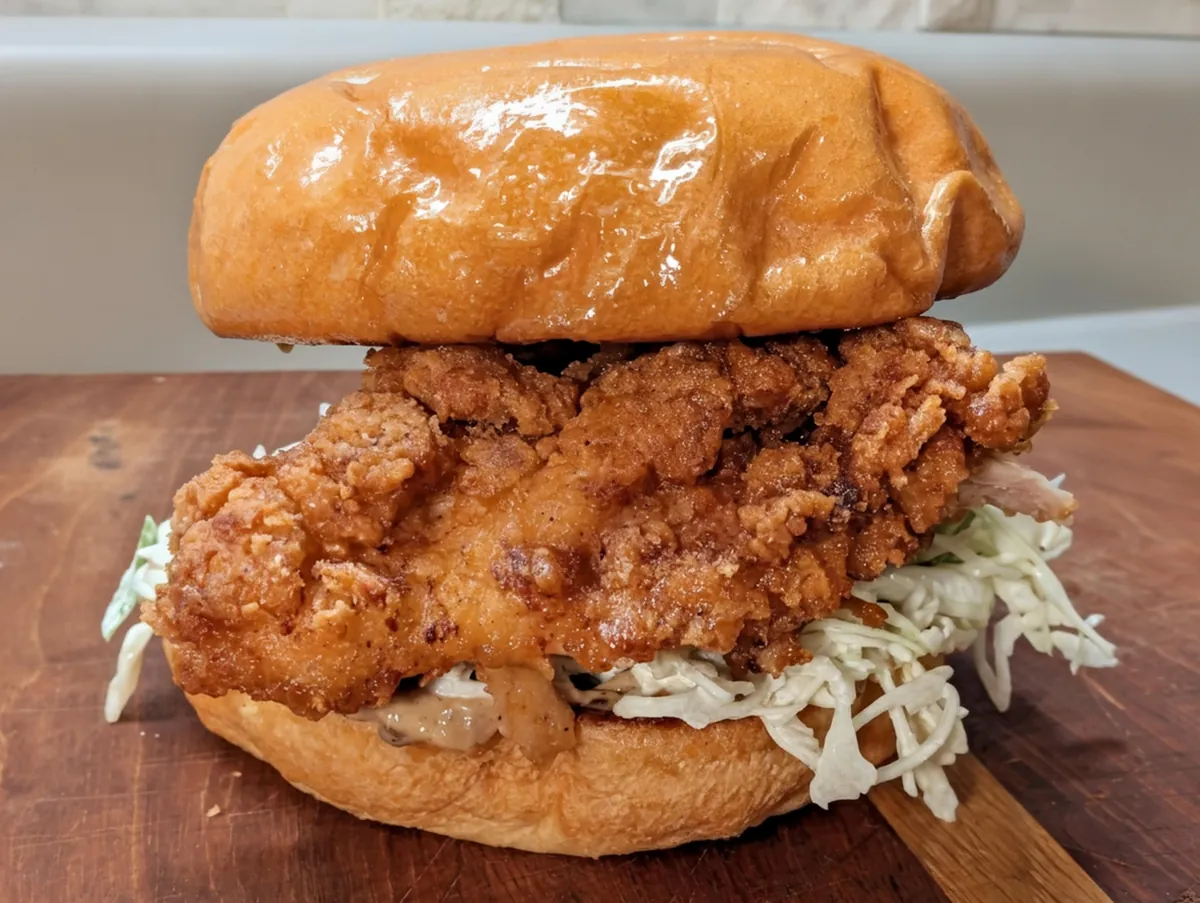 [homemade] buttermilk fried chicken with slaw on brioche
