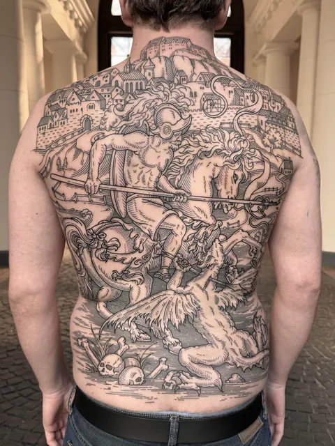 Back piece made by me (Ivan Zagusta) at Zaraza tattoo shop in Warsaw, Pl.