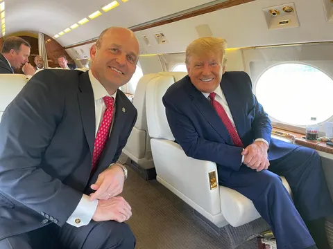 Donald Trump on Private Jet with Heritage Foundation CEO Kevin Roberts, Author of Project 2025