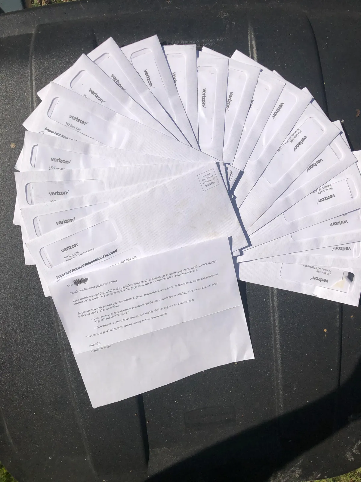 I got 19 letters from Verizon thanking me for enrolling in paperless billing.