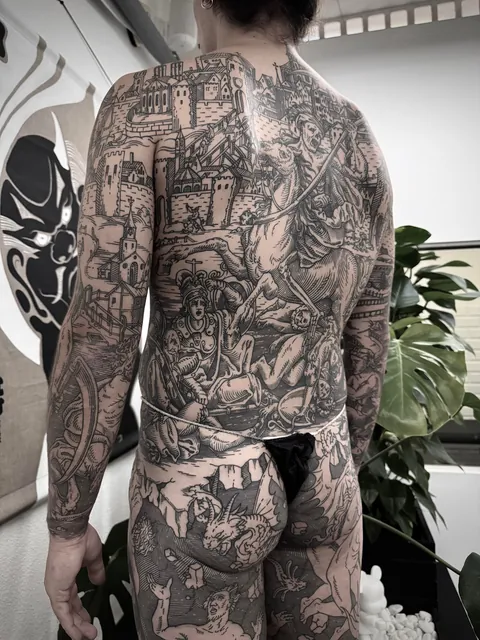 Full body suit in progress made by me (Ivan Zagusta) at Zaraza tattoo shop in Warsaw, PL