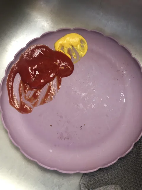 My husband is constantly complaining that we’re out of ketchup yet leaves all his plates looking like this