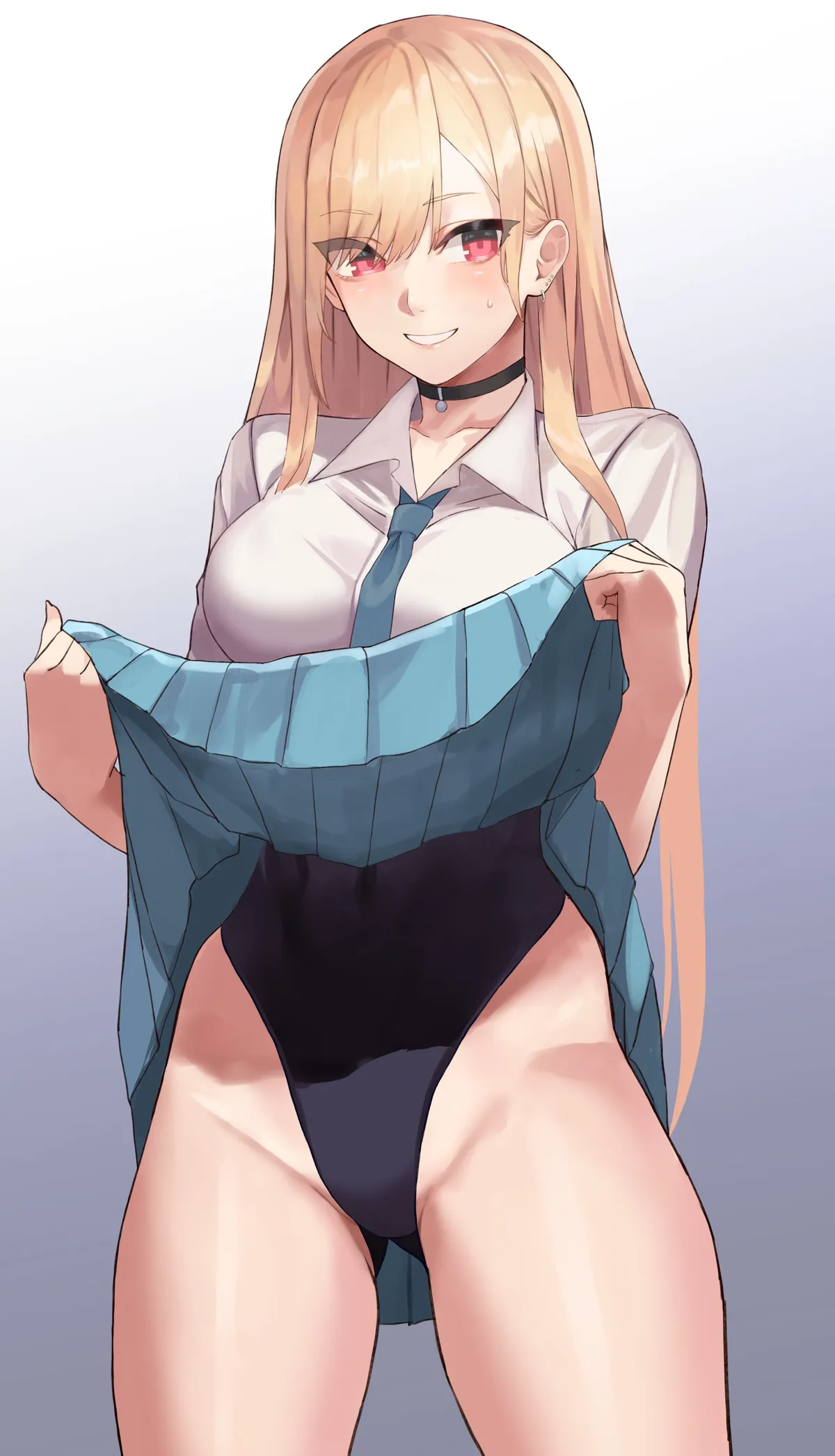 Kitagawa Marin Lifting her Skirt to Show Off her Black School Swimsuit [Sono Bisque Doll wa Koi wo Suru] (Sawatari Kazuma)