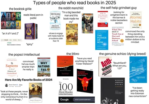 types of people who read books in 2025 starterpack