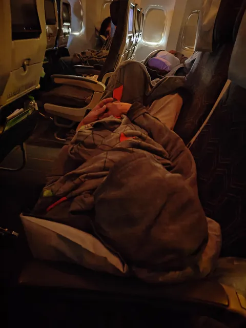 Went from having the whole row for myself to this guy sleeping on my armrest