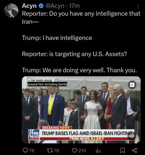 Reporter: "Do you have any intelligence that Iran..." - Trump: "I have intelligence"