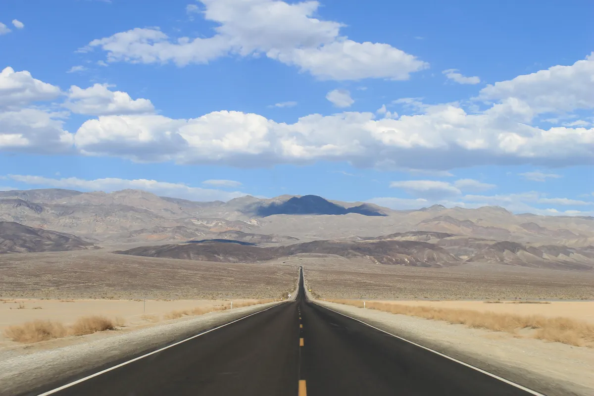Travelling on Route 190 in Panamint Valley, California, USA