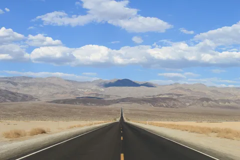 Travelling on Route 190 in Panamint Valley, California, USA