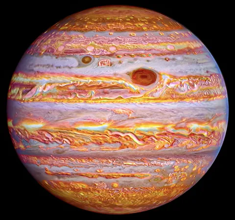 I Created a Picture of Jupiter in Visible, Infrared, and Ultraviolet Light by Combining Hubble and NIRI Data in Different Wavelengths Into One Image.
