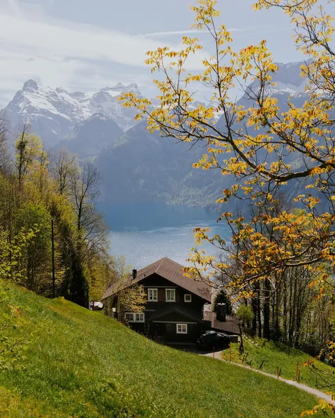 Lakehouse overlooking Lake Lucerne, Switzerland.
