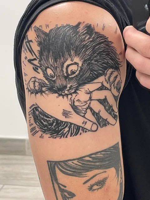 Junji Ito Cat Diary tattoo by Brandon Player at player one tattoo in Chandler Az
