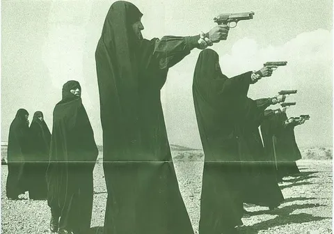 Women training with handguns northeast of Tehran, Iran. 1986.