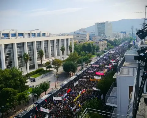 A large crowd has gathered outside the court ahead of verdict in Golden Dawn trial.Protesters chanting “Nazis in jail. The people demand it.”