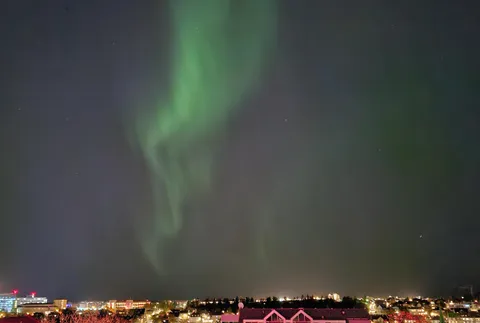 Northern Lights over Reykjavik tonight 