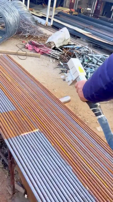 Laser cleaning rust off of iron bars