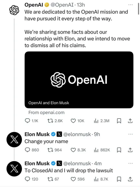 Elon Musk versus OpenAI: When tech giants play tag on social media.