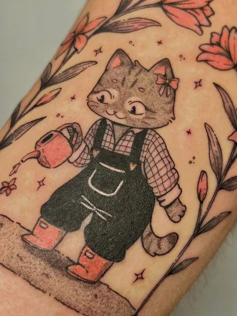 My client asked for a gardener cat in my style :) done in Barcelona (based berlin/barcelona) - Laura Arroz