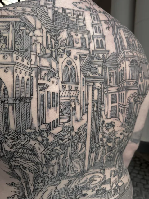 Back piece made by me (Ivan Zagusta) at Zaraza tattoo shop in Warsaw, Poland