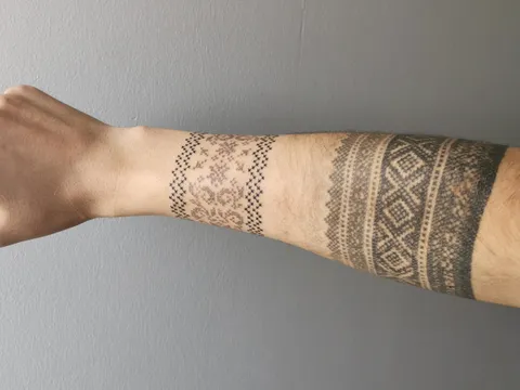 Norwegian knitting patterns, done by Dora @ Timeless tattoo. Oslo, Norway.