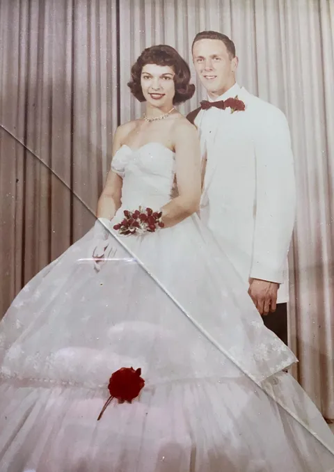 Mom at prom in the late 1950s. This man is 80 and just drove about 300 miles across state to see my mother in a nursing facility. He brought this pic with him.