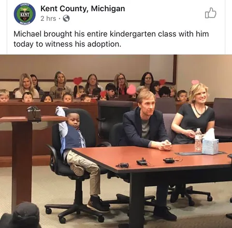Kindergarden class goes to court to see their classmate Michael get adopted!