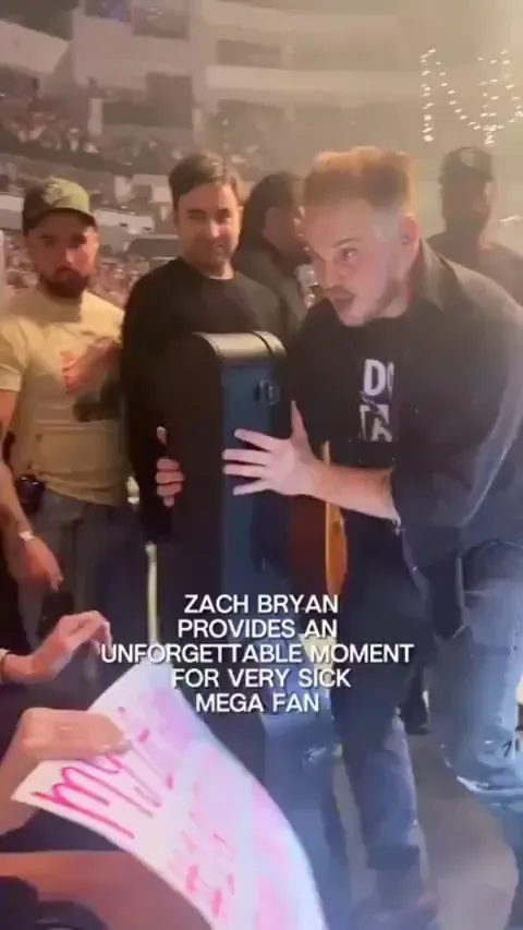 Megan, who’d been very ill, held a sign saying meeting Zach Bryan was her dream. Not only did he see it, he came offstage, gave her his guitar, and took her backstage