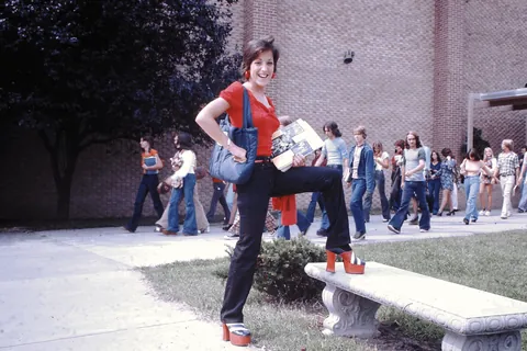 High schooler poses with her plataform shoes, Circa mid 1970s.