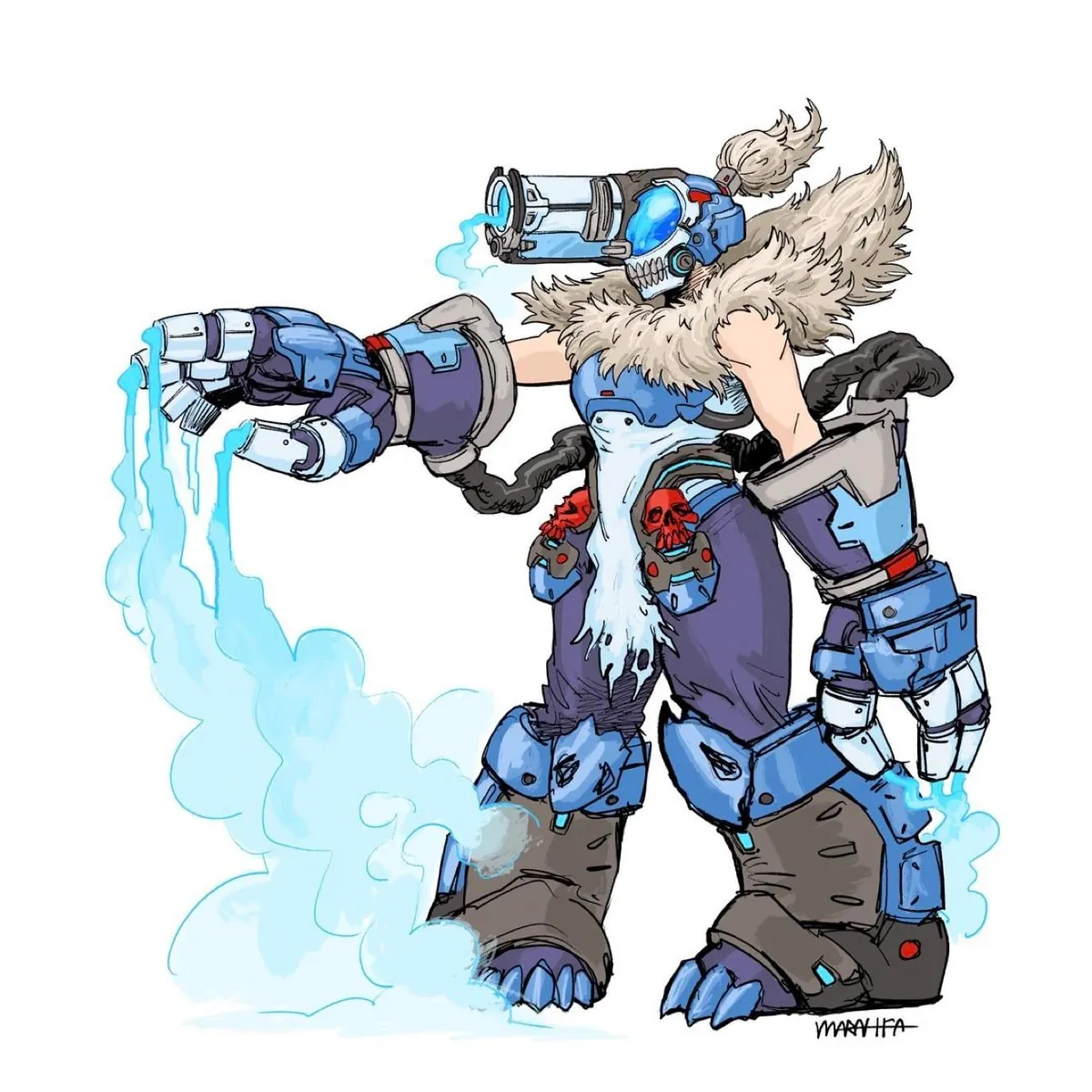 The Chainsaw Man x Overwatch designs by @the_marahfa