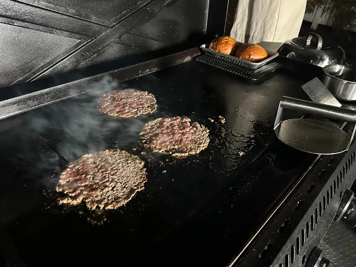 [Homemade] smash burgers with chicken-fried bacon