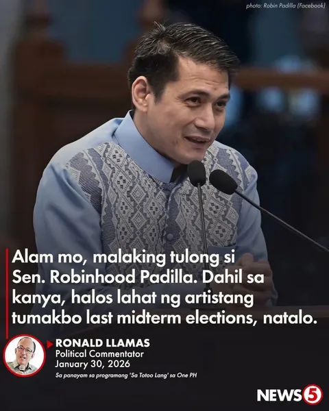 Ronald Llamas credits Senator Robin Padilla for losses of Artists vying for Political posts