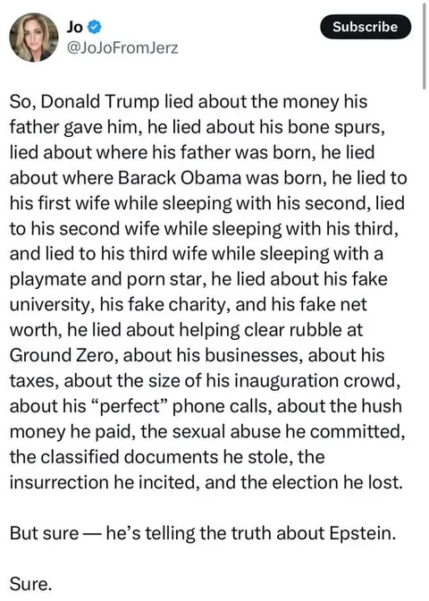 Frequent Flyer on the Lolita Express Says What?