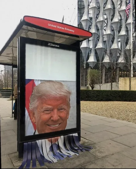 A Banksy fan at the US Embassy