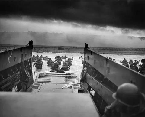 "Taxis to Hell – and Back – Into the Jaws of Death" — Photo taken by Robert F. Sargent, a chief photographer's mate, US Coast Guard during Operation Overlord at Normandy Beach, France — June 6, 1944 — Audio of First Eye Witness Account on D-Day from 4:15AM Below