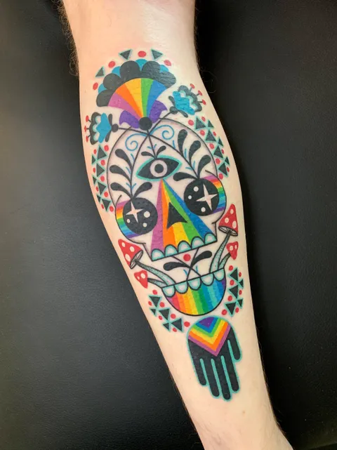 Psychedelic skull done by Winston the Whale, Good Stuff Tattoo, Portland OR