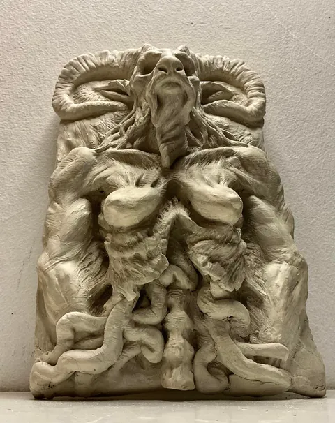 I made this Baphomet-inspired relief from clay.