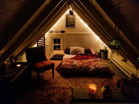 Hearing rain on the roof makes this cozy bedroom extra cozy