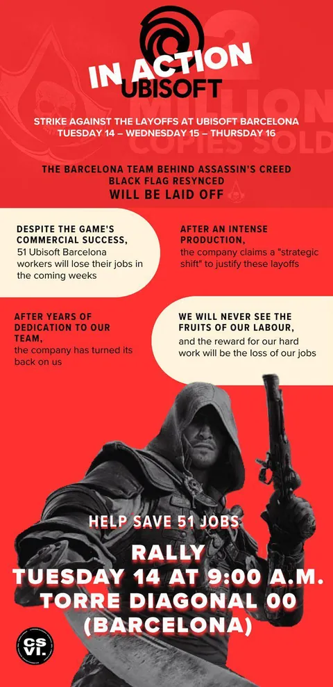 Ubisoft Barcelona will ne holding a strike for three days