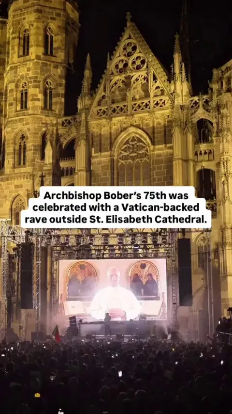 To mark archbishop Bernard Bober’s 75th birthday, the Vatican organized a rave outside St Elisabeth Cathedral in Slovakia. It included a message from Pope Leo XIV and a dj set by Padre Guilherme.