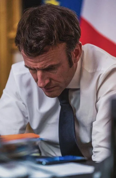 Élysée Palace released an image of Macron after calling Putin over Ukraine war today.