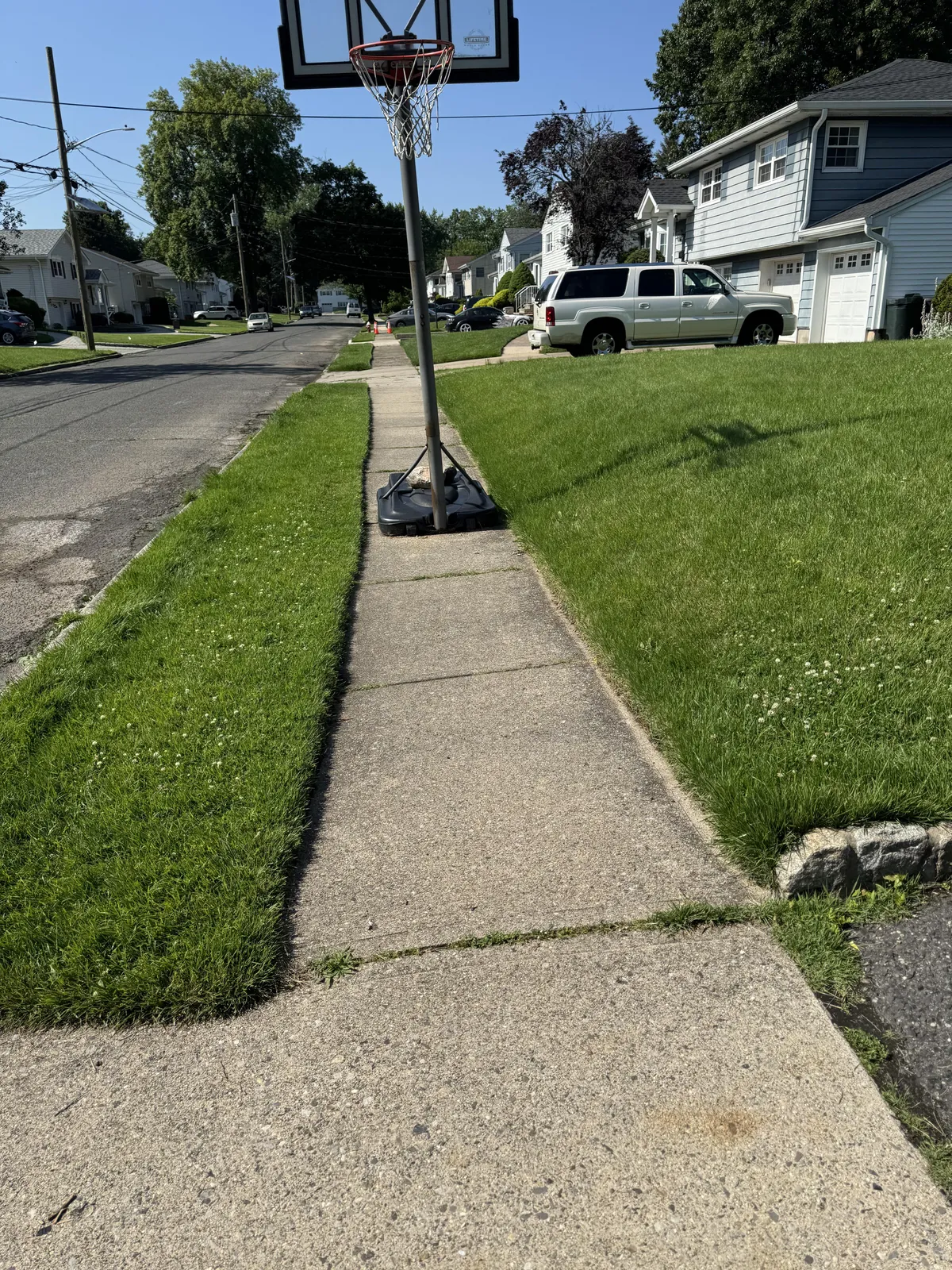 This house keeps their basketball hoop in the middle of the side walk