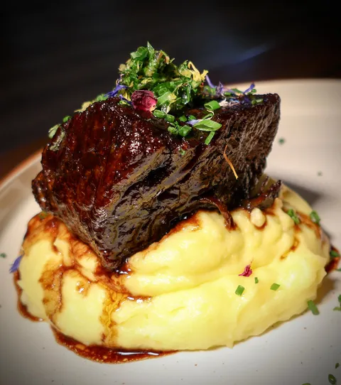[homemade] short rib &amp; garlic parm mash 