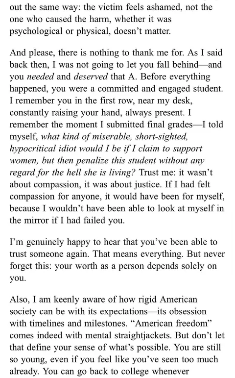 Professor gave me an A and it saved my life. 2.5 years later, I received this email from him.