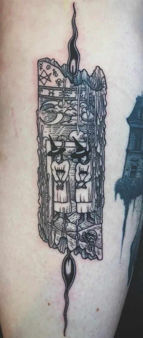 Black Flame Candle done by Alex Sabur at Stay Humble Tattoo Co. in Baltimore.