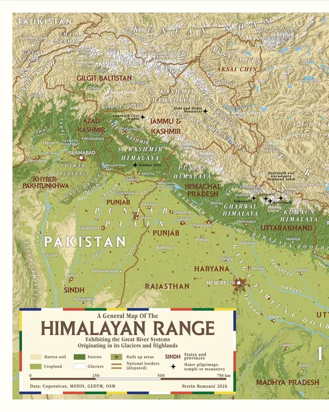 I crafted and printed this 42*92 cm map of the Himalayan range, featuring landuse, human settlements, topography, hydrology and a nice altitude comparative chart! [OC]