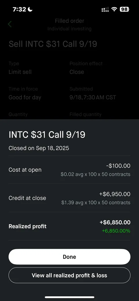 I did it… AGAIN.. $100 into $7k $INTC calls