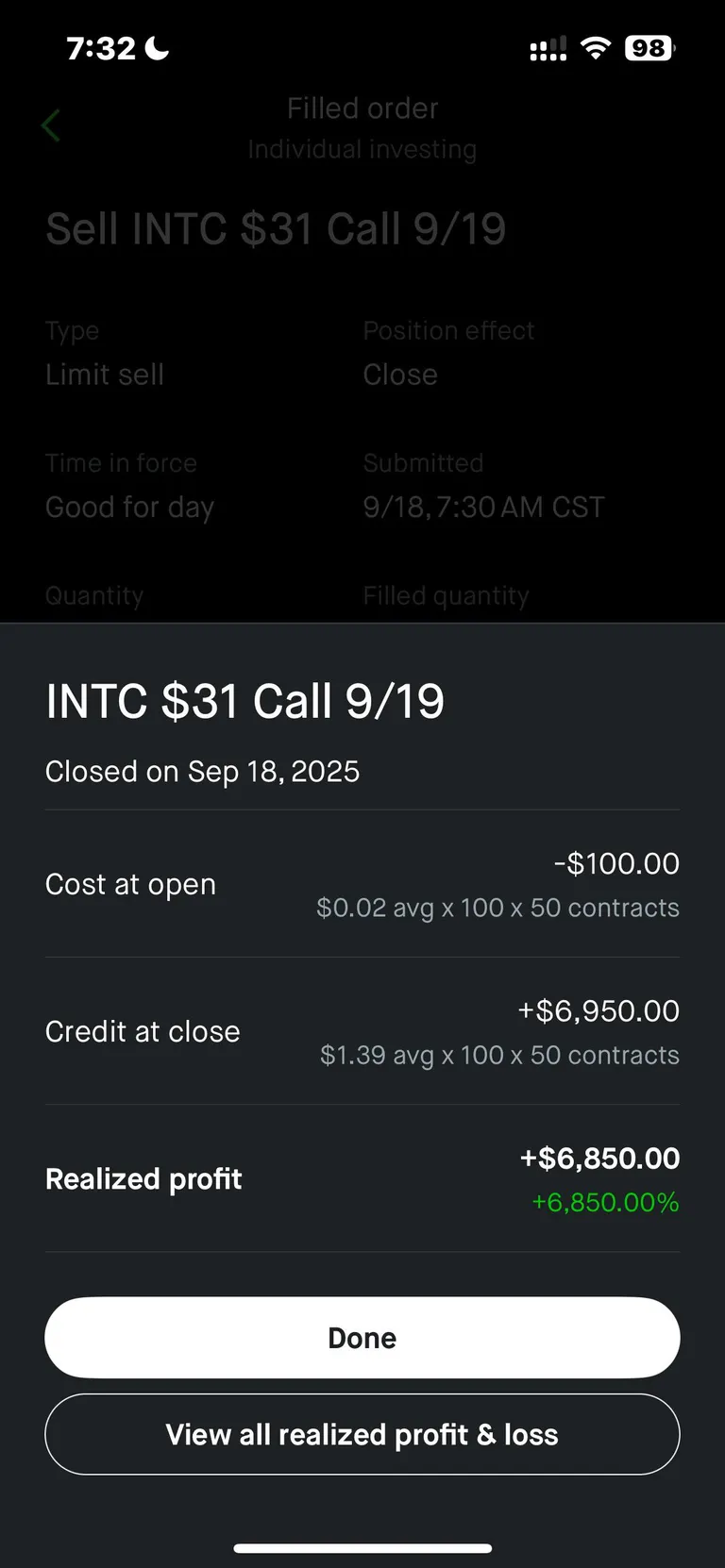 I did it… AGAIN.. $100 into $7k $INTC calls