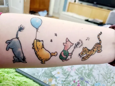My latest tattoo, Winnie the Pooh and friends by Ashley June at 522 Tattoo just north of Seattle