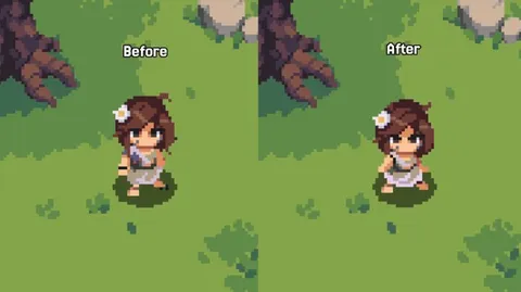 Before &amp; After: idle animation for our main character...which one do you prefer?