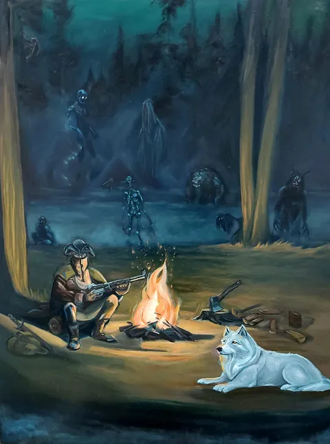 Keep the fire burning, oil painting 