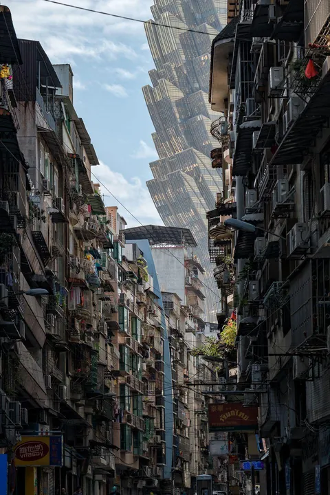This view of The Grand Lisboa Hotel from the Streets of Macau